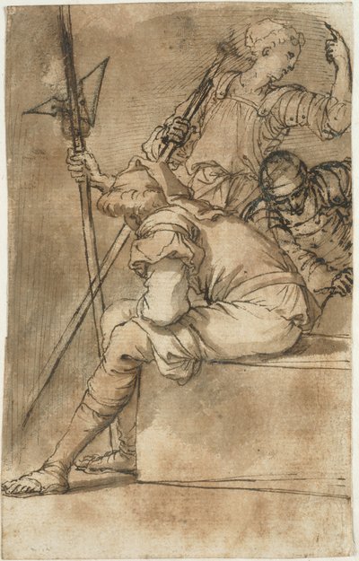 Drie soldaten rustend door Salvator Rosa