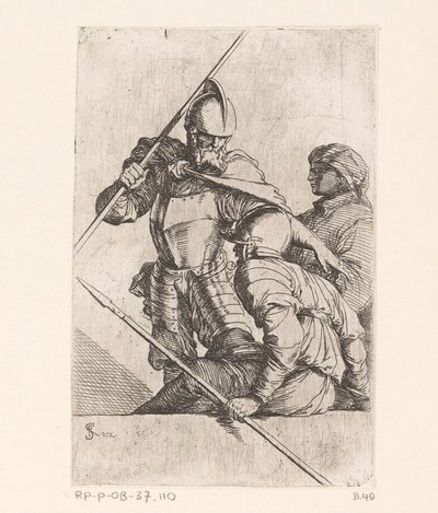 Twee soldaten en een figuur met tulband Kleine figuren door Salvator Rosa