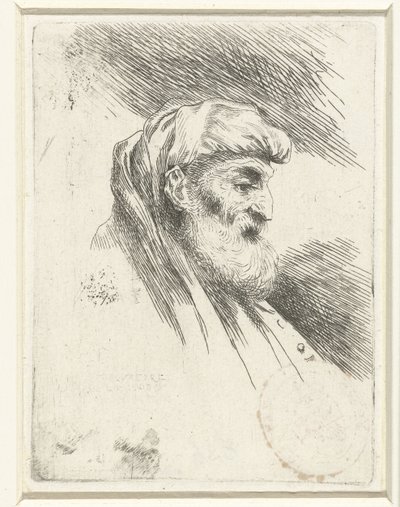 Hoofd van een oude man met baard (Kleine studie van hoofden met oosterse hoofddeksels) door Salvatore Castiglione (signed by artist)