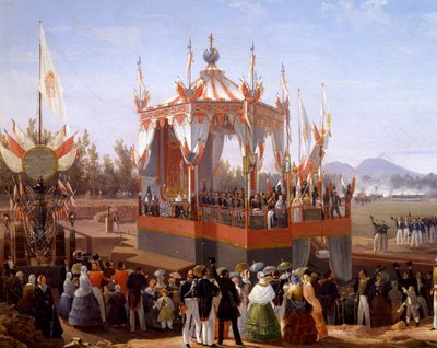 Frans I en Maria Isabella bijwonen officiële ceremonie in het Arsenaal van Napels (detail) door Salvatore Fergola