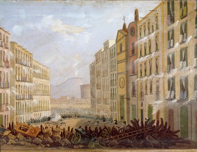 Risorgimento: Barricades in de wijk Santa Brigida in Napels door Salvatore Fergola