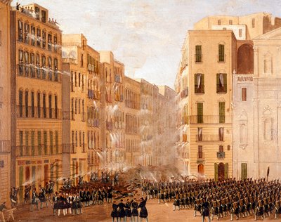 Het Bourbon leger reageerde op de opstanden in Napels in mei 1848 (detail) door Salvatore Fergola