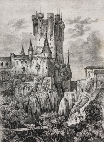 Alcazar van Segovia, Spanje, lithografie uit Poliorama Pittoresco, nr. 36, 12 april door Salvatore Puglia