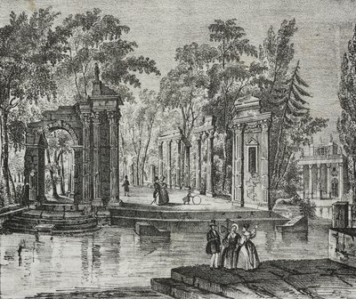 Amfitheater op eiland in Lazienki Park, Warschau, Polen, lithografie door Salvatore Puglia uit Poliorama Pittoresco, nr. 51, 30 juli door Salvatore Puglia