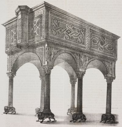 Oude ambo in de kathedraal van Sessa Aurunca, Campania, Italië, lithografie door Salvatore Puglia naar een tekening van Pasquale Mattei (1813-1879) uit Poliorama Pittoresco, nr. 43, 31 mei door Salvatore Puglia