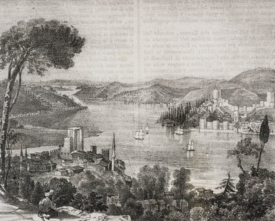 Bosphorus kastelen aan de kusten van Azië en Europa, Turkije, lithografie door Gaetano Riccio uit Poliorama Pittoresco, nr. 18, 9 december door Salvatore Puglia