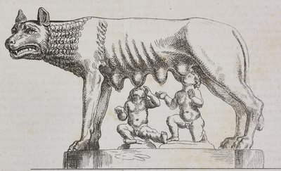 Capitolijnse wolvin, bronzen beeld, Rome, Lazio, Italië, lithografie uit Poliorama Pittoresco, nr. 25, 25 januari door Salvatore Puglia