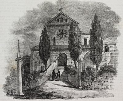 Abdij van Casamari, Veroli, Lazio, Italië, lithografie door Salvatore Puglia uit Poliorama Pittoresco, nr. 47, 1 juli door Salvatore Puglia