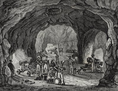 Grot bij de Rots van Gibraltar, Spanje, lithografie door Salvatore Puglia uit Poliorama Pittoresco, nr. 20, 24 december door Salvatore Puglia