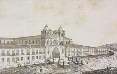 Gevel van het klooster van Alcobaca, Portugal, lithografie door Salvatore Puglia uit Poliorama Pittoresco, nr. 50, 19 juli door Salvatore Puglia