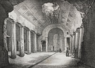 Hal in de oude villa van de Prins van Caposele in Formia, Lazio, Italië, lithografie door Salvatore Puglia uit Poliorama Pittoresco, nr. 23, 11 januari door Salvatore Puglia