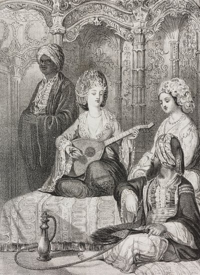 Harem in het Oosten, lithografie door Salvatore Puglia uit Poliorama Pittoresco, nr. 2, 19 augustus door Salvatore Puglia