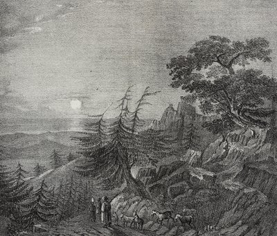 Landschap van het cederbos op de berg Libanon, nabij Beiroet, Libanon, lithografie door Salvatore Puglia uit Poliorama Pittoresco, nr. 11, 22 oktober door Salvatore Puglia