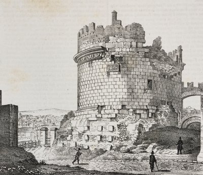 Mausoleum van Cecilia Metella aan de Via Appia, Rome, Lazio, Italië, lithografie door Salvatore Puglia uit Poliorama Pittoresco, nr. 20, 21 december door Salvatore Puglia