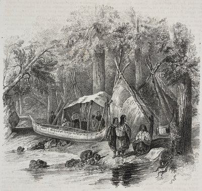 Inheemse Amerikanen in Canada, lithografie door Salvatore Puglia uit Poliorama Pittoresco, nr. 43, 3 juni door Salvatore Puglia