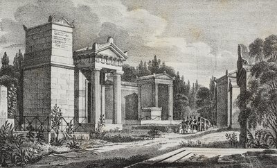 Père-Lachaise-begraafplaats, Parijs, Frankrijk, lithografie door Salvatore Puglia uit Poliorama Pittoresco, nr. 19, 17 december door Salvatore Puglia