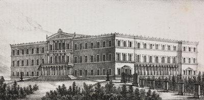 Koninklijk Paleis in Athene, Griekenland, lithografie door Salvatore Puglia uit Poliorama Pittoresco, nr. 5, 9 september door Salvatore Puglia