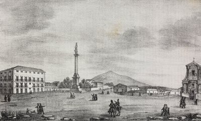 Plein van het standbeeld in Catania, Sicilië, Italië, uit Poliorama Pittoresco, nr. 15, 19 november door Salvatore Puglia