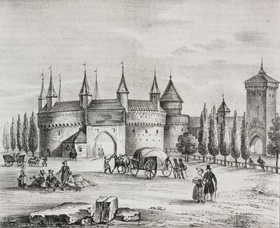 Sint-Floriaanspoort, Krakau, Polen, lithografie door Salvatore Puglia uit Poliorama Pittoresco, nr. 22, 4 januari door Salvatore Puglia