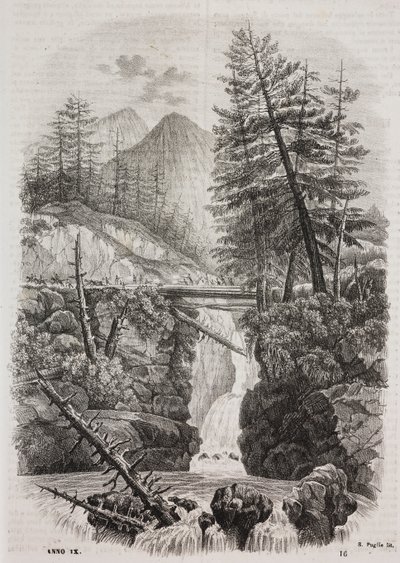 Hangbrug over de Pyreneeën, Spanje, uit Poliorama Pittoresco, nr. 16, 23 november door Salvatore Puglia