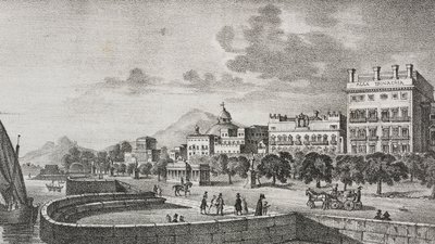 Uitzicht op Bourbon forum en Trinacria hotel, Palermo, Sicilië, Italië, lithografie door Salvatore Puglia naar gravure door Di Giovanni uit Poliorama Pittoresco, nr. 37, 19 april door Salvatore Puglia