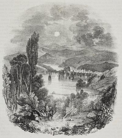 Uitzicht op het Cephissus-meer in Boeotië, Griekenland, lithografie door Salvatore Puglia uit Poliorama Pittoresco, nr. 9, 8 oktober door Salvatore Puglia