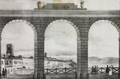 Uitzicht op Chieti vanaf Piazza Grande, Italië, lithografie door Salvatore Puglia uit Poliorama Pittoresco, nr. 2, 21 augustus door Salvatore Puglia
