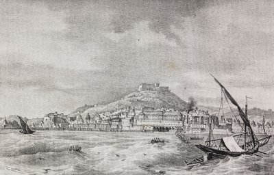 Uitzicht op Napels vanaf de zee, Campania, Italië, lithografie door Salvatore Puglia uit Poliorama Pittoresco, nr. 2, 17 augustus door Salvatore Puglia
