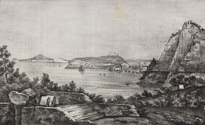 Uitzicht op Posillipo vanaf het terras van monseigneur Di Pietro, Campania, Italië, lithografie uit Poliorama Pittoresco, nr. 32, 16 maart door Salvatore Puglia