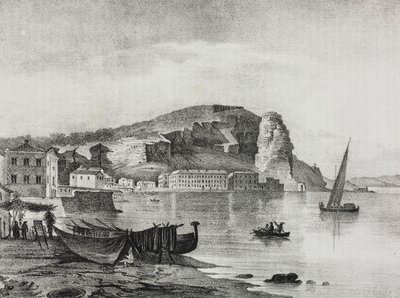 Uitzicht op Terracina, Lazio, Italië, lithografie door Salvatore Puglia uit Poliorama Pittoresco, nr. 22, 8 januari door Salvatore Puglia
