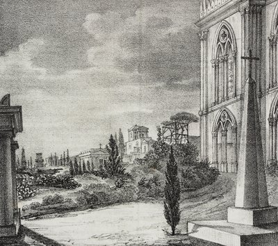 Uitzicht op begraafplaats van gotisch klooster, Napels, Campania, Italië, lithografie door Salvatore Puglia uit Poliorama Pittoresco, nr. 34, 1 april door Salvatore Puglia