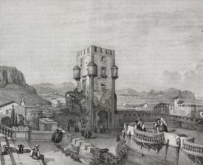 Villa van de Prins van Butera in Bagheria, Palermo, Sicilië, lithografie door Salvatore Puglia uit Poliorama Pittoresco, nr. 3, 28 augustus door Salvatore Puglia