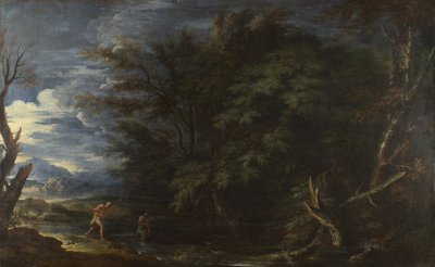 Landschap met Mercurius en de Oneerlijke Houthakker, ca. 1663 door Salvatore Rosa