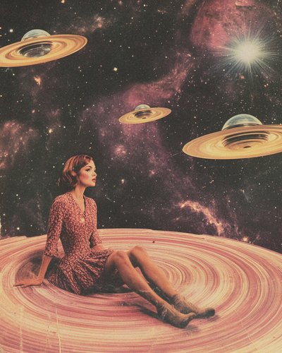 Vrouw in kosmische ringen door Samantha Hearn