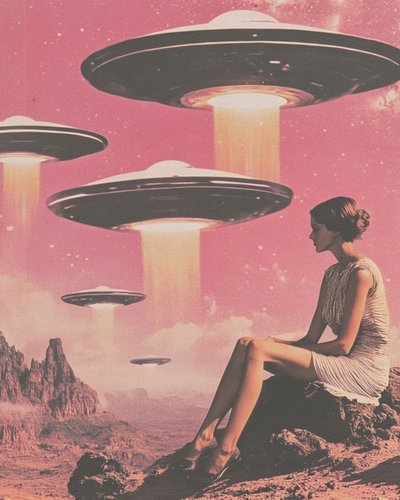 Vrouw ziet roze ufo’s door Samantha Hearn