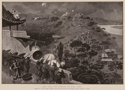 De oorlog, de inname van Ping Yang (litho) door Samuel (after) Begg