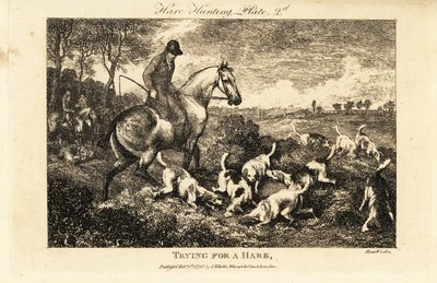 Bereden jager kijkt naar een roedel honden die graven naar hazen door Samuel (after) Howitt