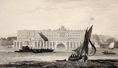 Uitzicht op Somerset House vanaf de rivier de Theems, gegraveerd door W.B. Cooke (1814) door Samuel (after) Owen