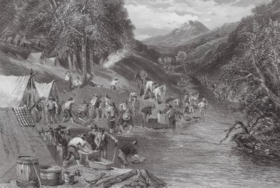 Australië: Alluviale goudwassing door Samuel (after) Prout
