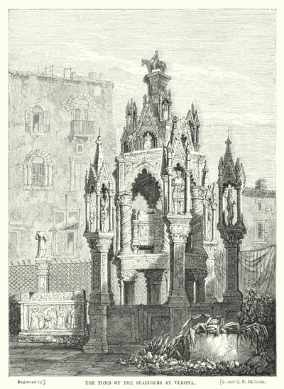 Het graf van de Scaligers in Verona (gravure) door Samuel (after) Prout