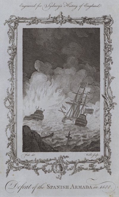 Nederlaag van de Spaanse Armada in 1588 door Samuel (after) Wale