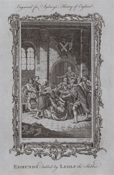 Edmund I Gestoken door Leolf de Rover door Samuel (after) Wale