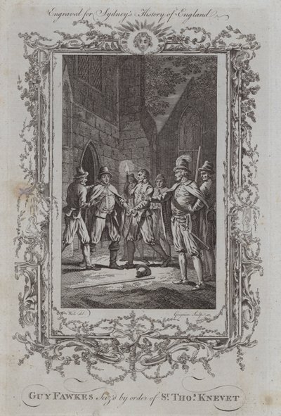Guy Fawkes gearresteerd op bevel van Sir Thomas Knevet (gravure) door Samuel (after) Wale