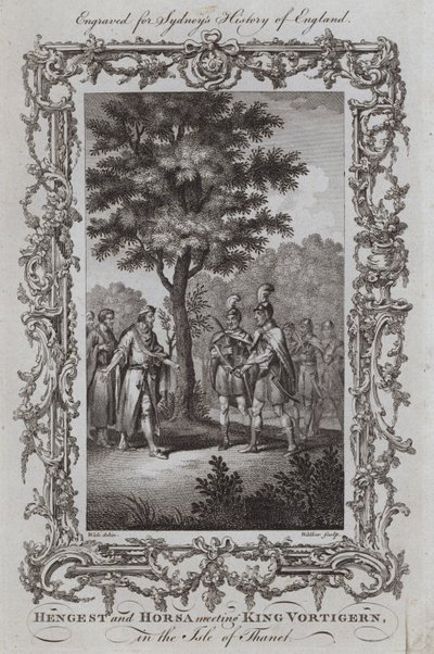 Hengest en Horsa ontmoeten Koning Vortigern op het Eiland Thanet door Samuel (after) Wale