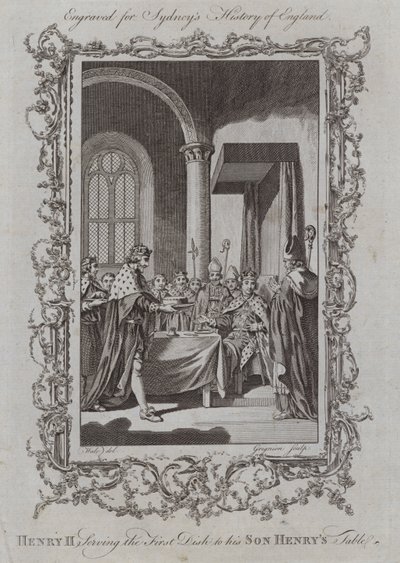 Hendrik II serveert het eerste gerecht aan de tafel van zijn zoon Hendrik door Samuel (after) Wale