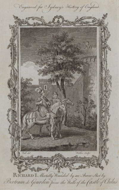 Richard I dodelijk gewond door een pijl geschoten door Bertram de Gourdon vanaf de muren van het kasteel van Chalus door Samuel (after) Wale