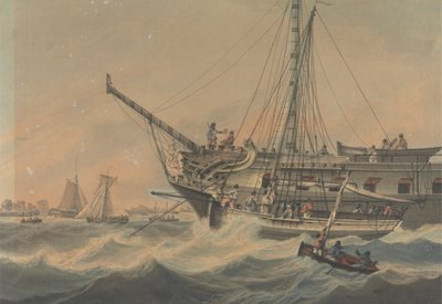 Oorlogsschip en Schepen voor de Kust door Samuel Atkins