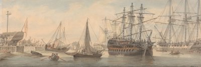 Oorlogsschepen en andere Schepen op de Theems (hoogstwaarschijnlijk bij Deptford) door Samuel Atkins