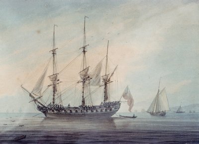 Zeegezicht met een fregat door Samuel Atkins