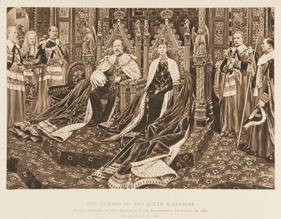 Koning Edward VII en koningin Alexandra in het parlement door Samuel Begg